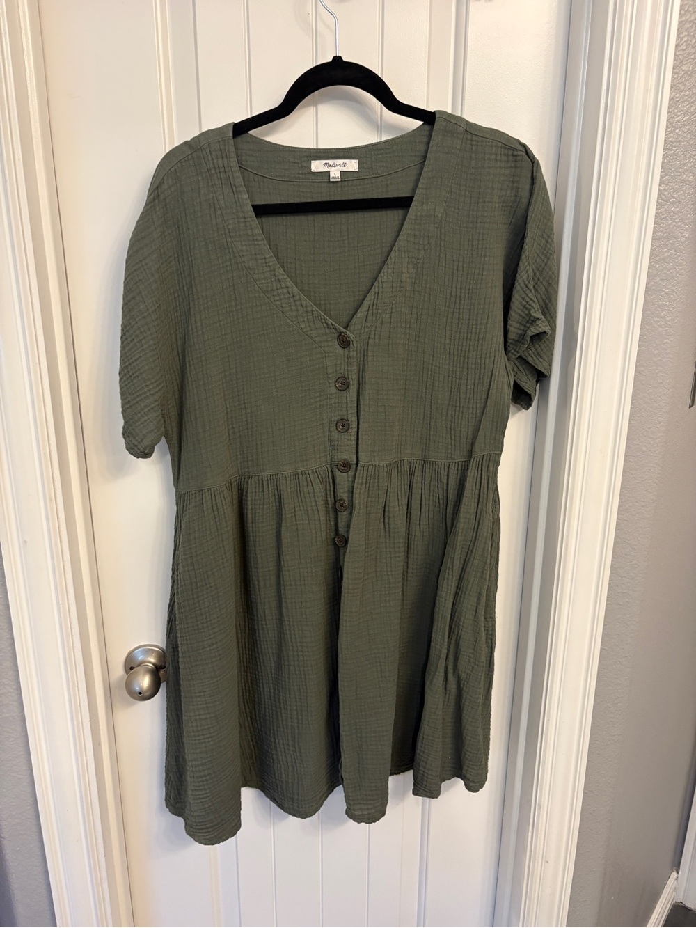 Madewell Olive Green Button-Front Short Sleeve Tunic